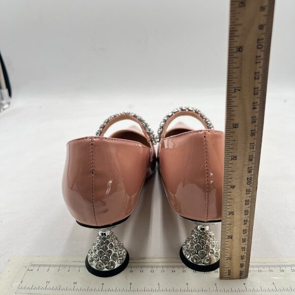 FSJ Nude Cute Slip On Pointed Toe Pumps Low Heels Crystal Mary Jane Shoes - Picture 4 of 7